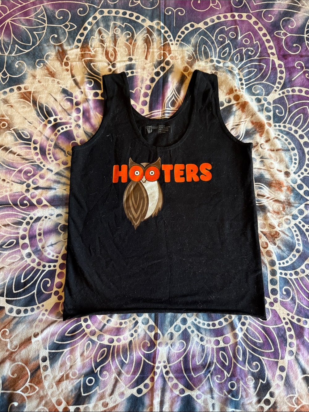 Hooters Black Tank Top with Orange Logo and Brown Owl